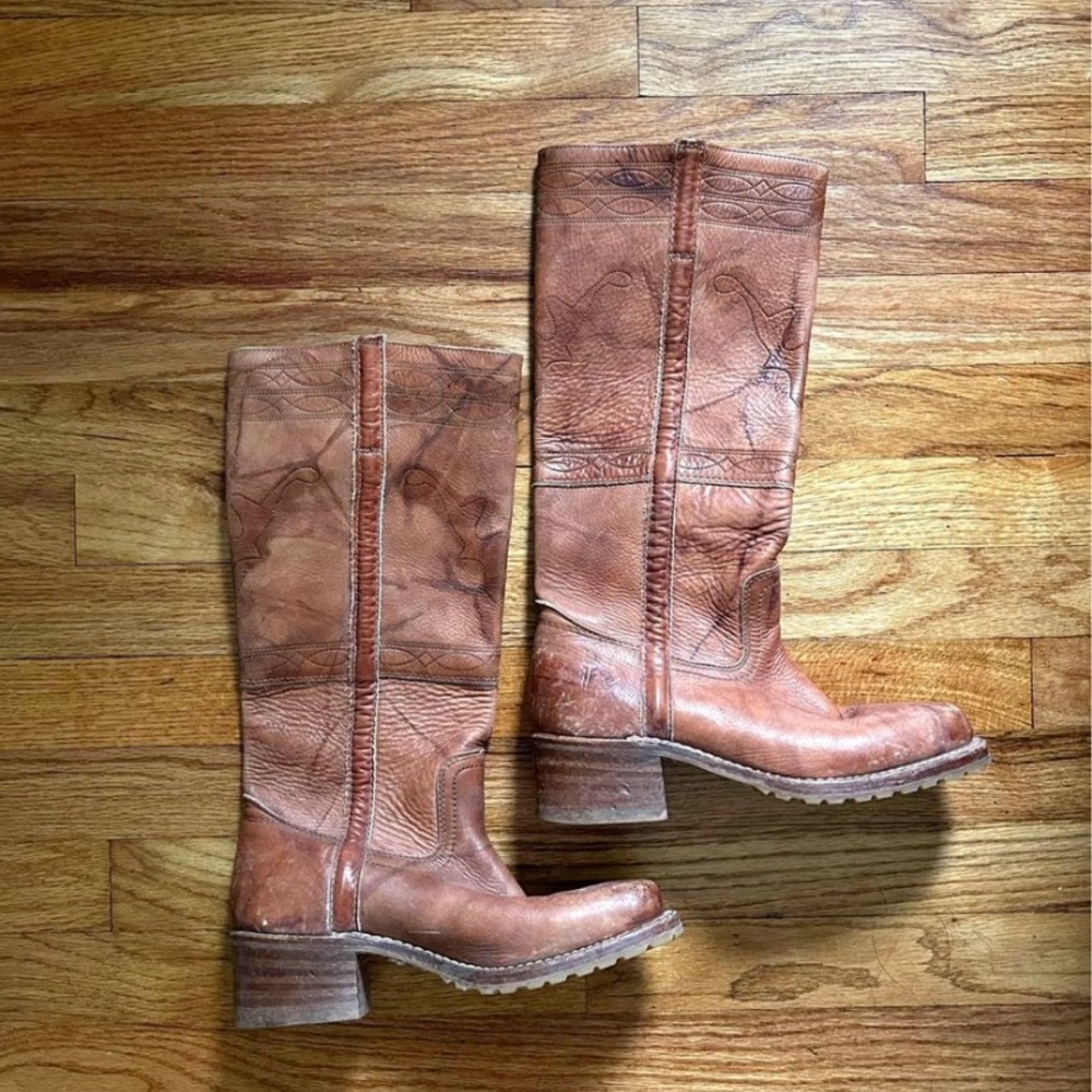 1970s Frye Campus Stitching horse tan leather boots women’s size 7.5